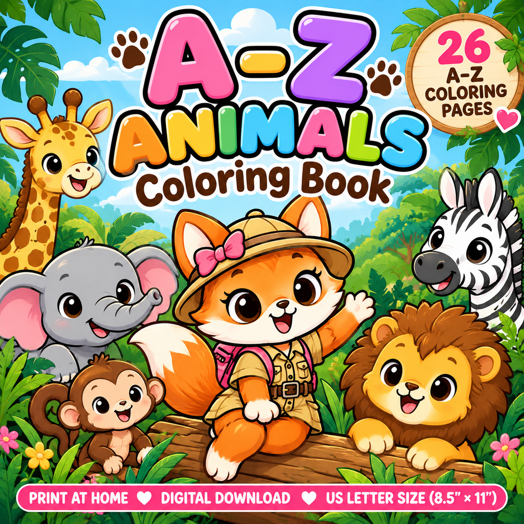 A–Z Animal Alphabet Coloring Book for Kids – Printable PDF